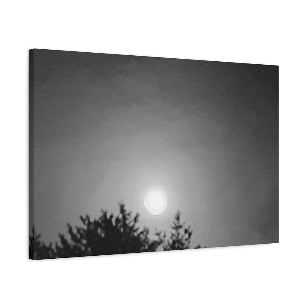 Moonlit Sky Canvas Wall Art — Black & White Night Landscape