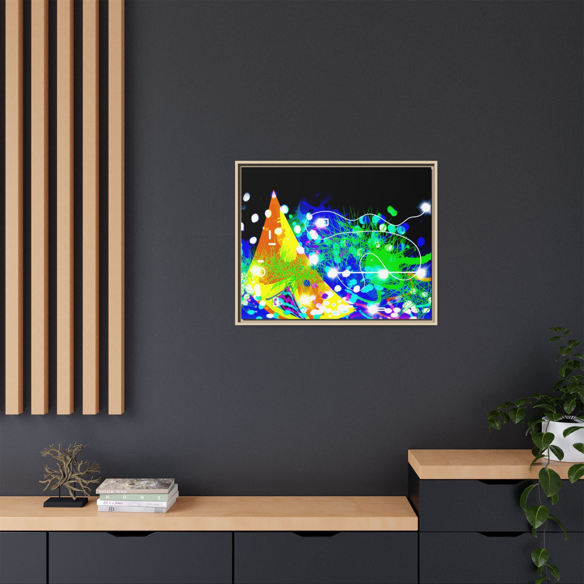 Abstract Neon Wave Matte Canvas Framed Art