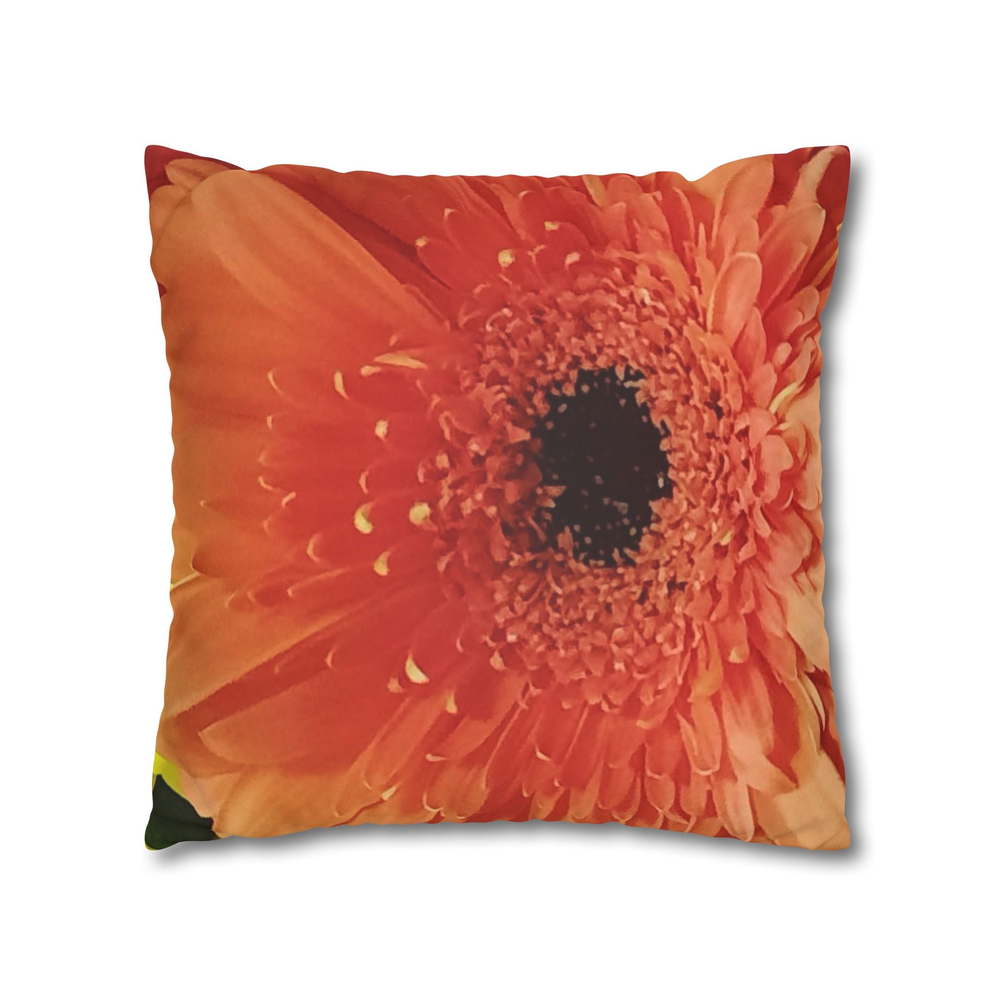 Floral Faux Suede Pillowcase — Yellow & Peach Daisy Accent Cushion Cover
