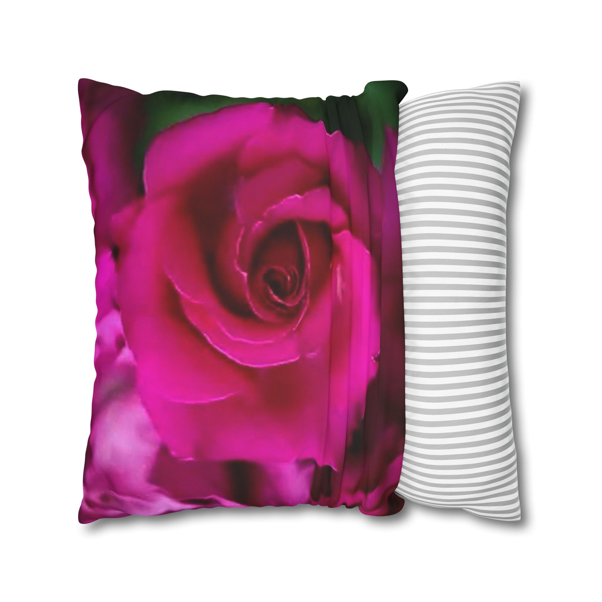 Pink Rose Floral Pillowcase — Square Poly Canvas Decorative Throw Pillow