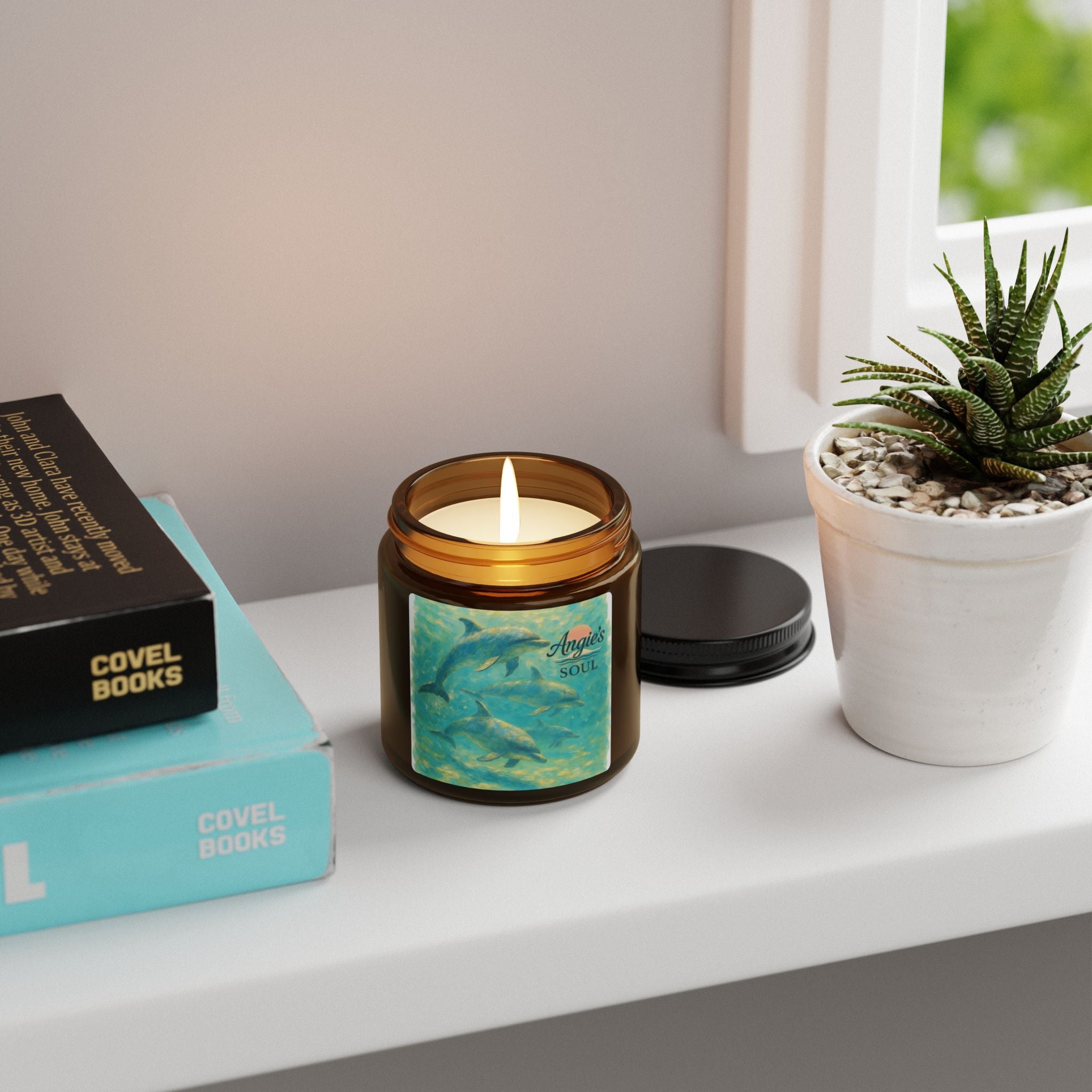 Dolphin Ocean Soy Candle — Amber Jar Scented Candle (Multi-Size)