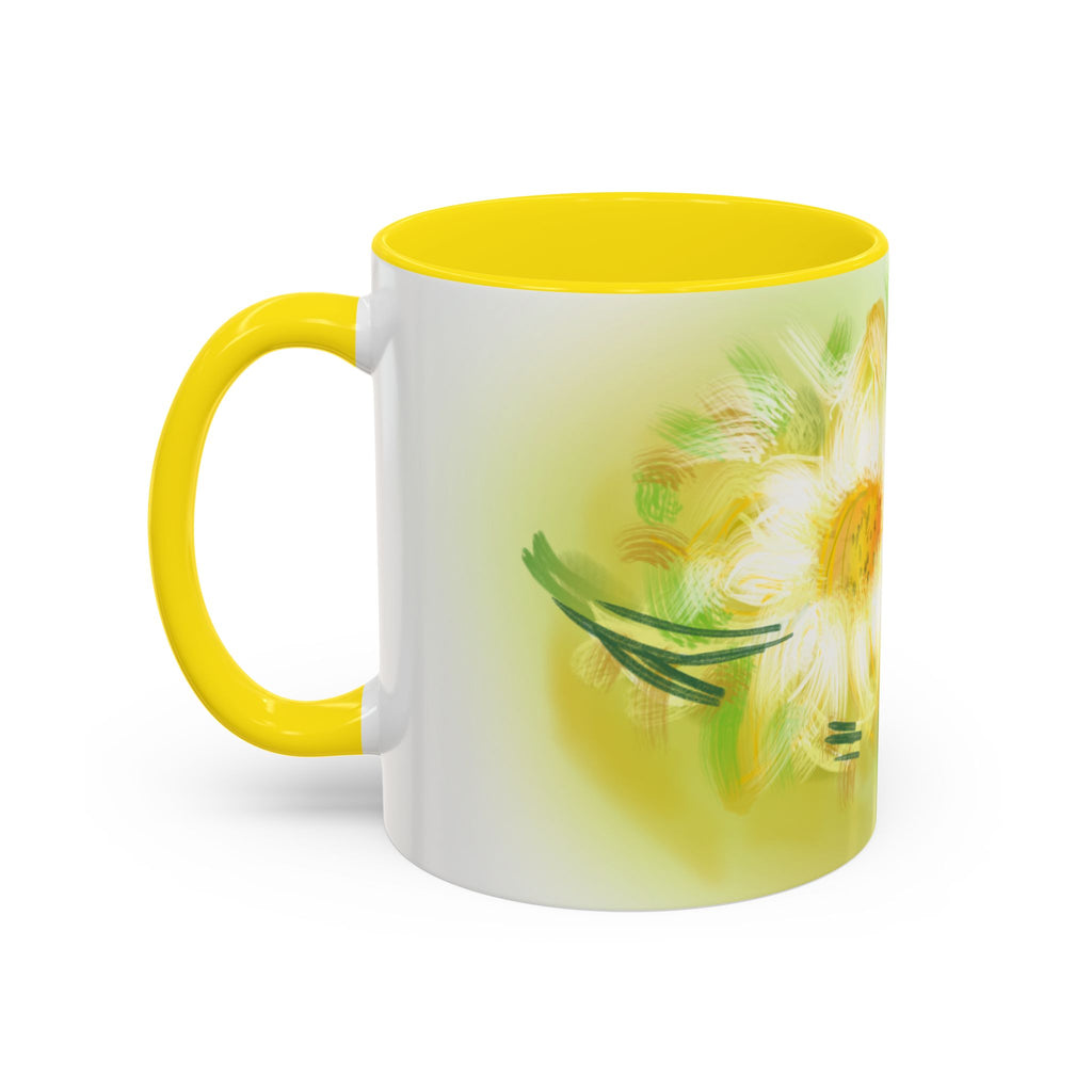 Sunlit Daisy Accent Coffee Mug — Yellow Floral 11/15oz