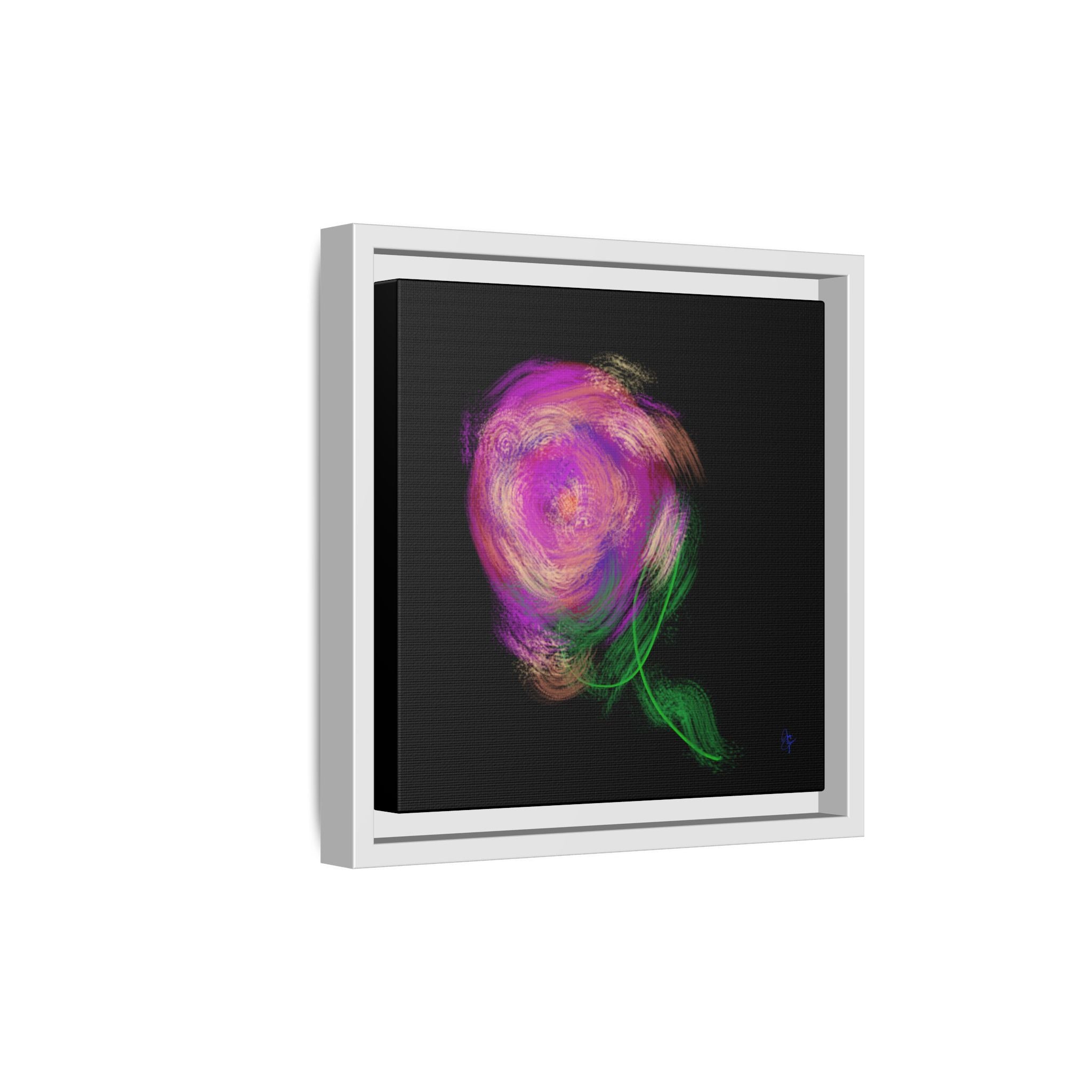 Abstract Rose Swirl Matte Framed Canvas — Multicolor Floral Wall Art