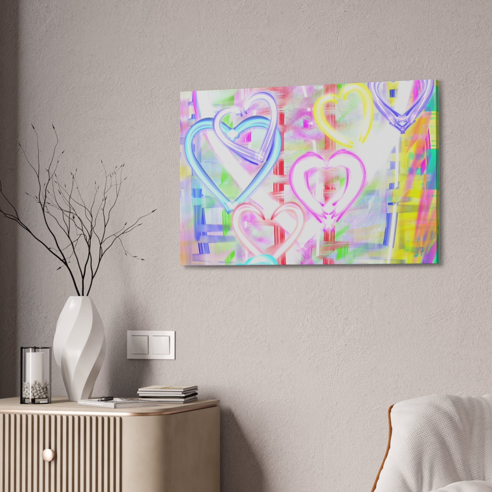 Colorful Neon Hearts Canvas Print — Stretched 1.5" Wall Art