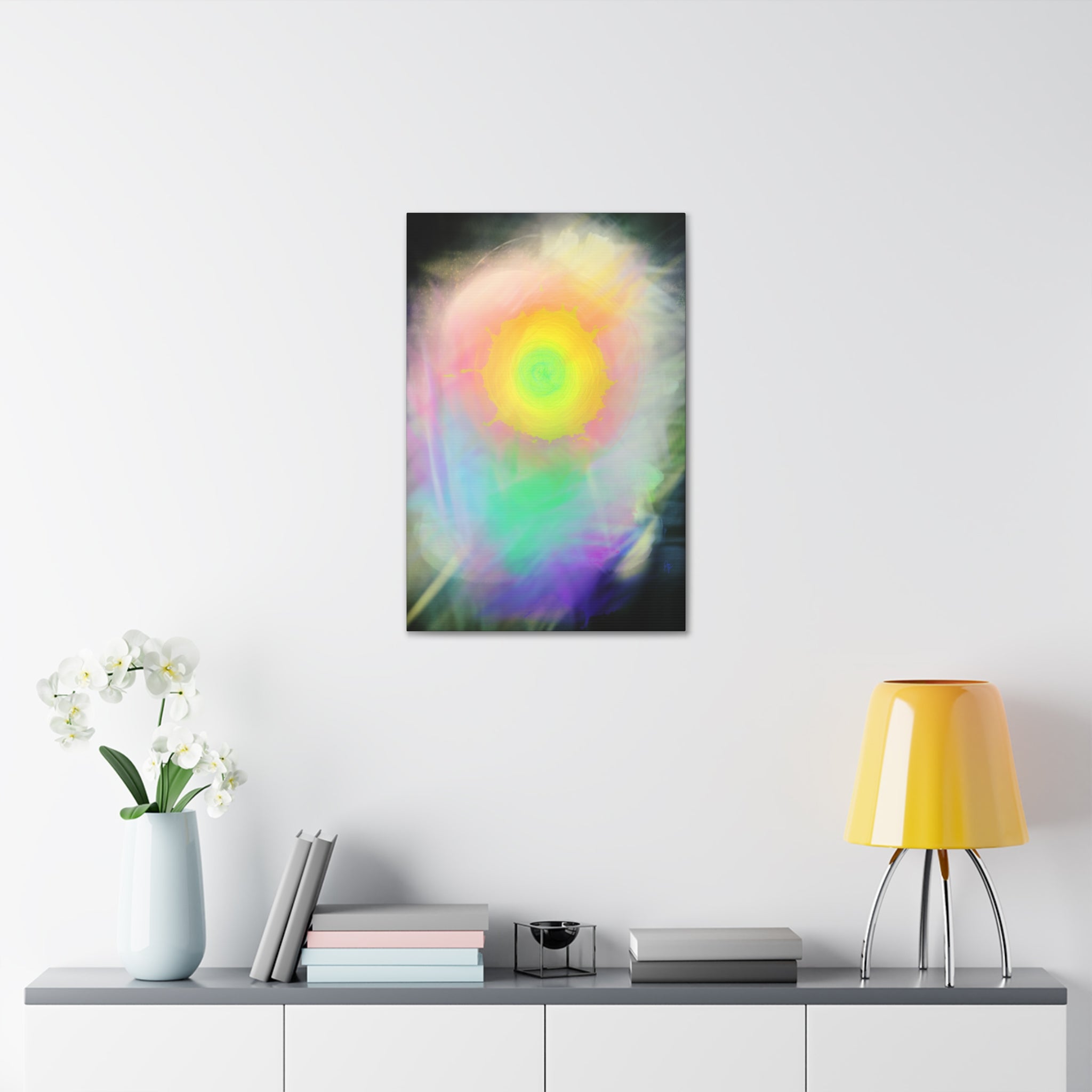 Neon Feather Canvas Stretched Wall Art