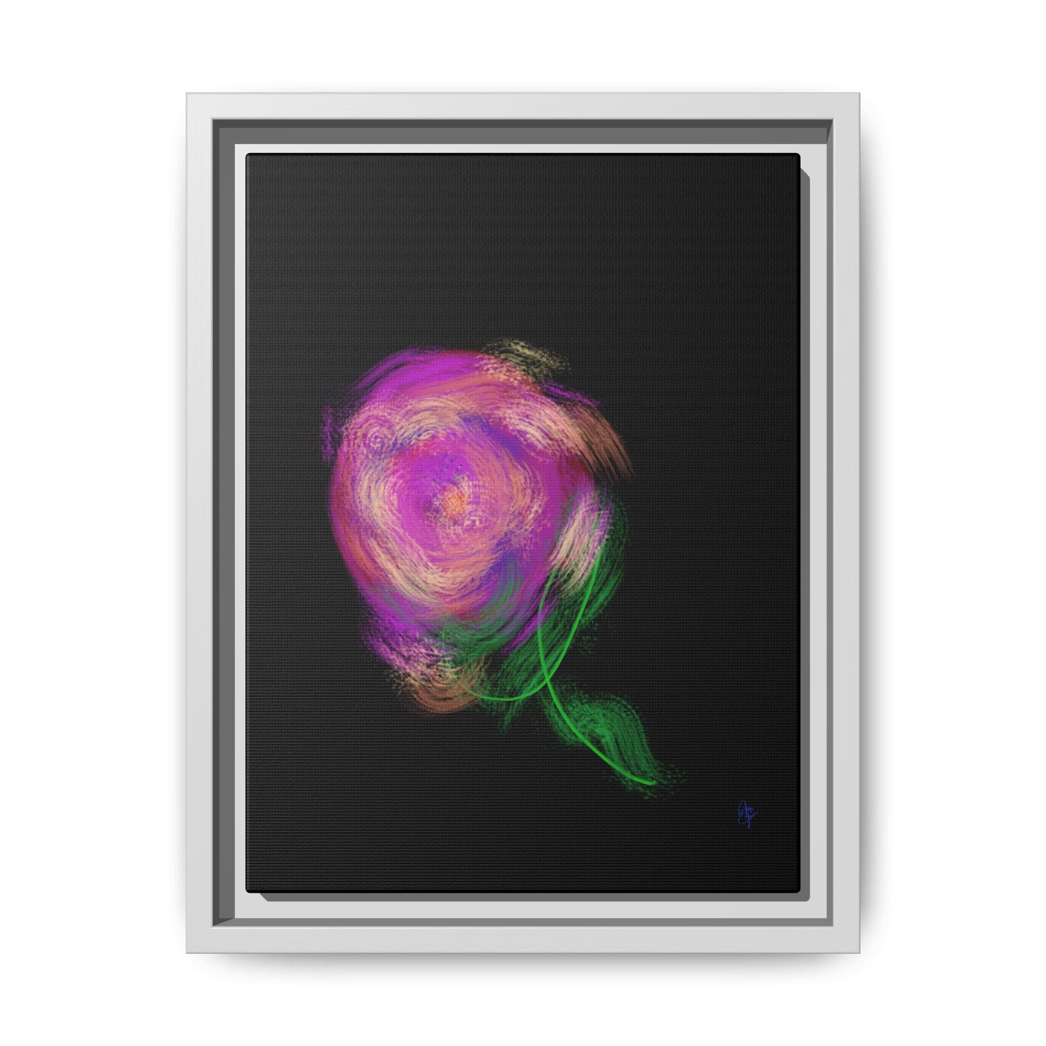 Abstract Rose Swirl Matte Framed Canvas — Multicolor Floral Wall Art
