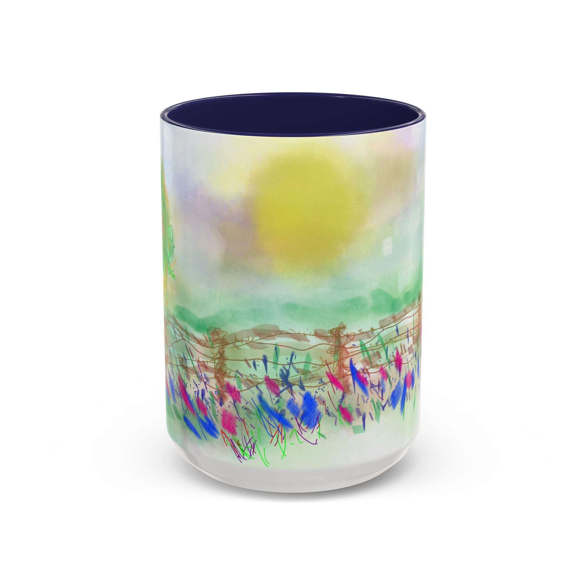 Sunlit Meadow Accent Coffee Mug — Watercolor Floral Sunrise (11/15oz)