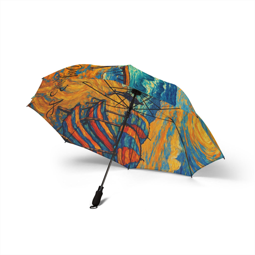Starry Beach Foldable Umbrella — Van Gogh Style Ocean Print