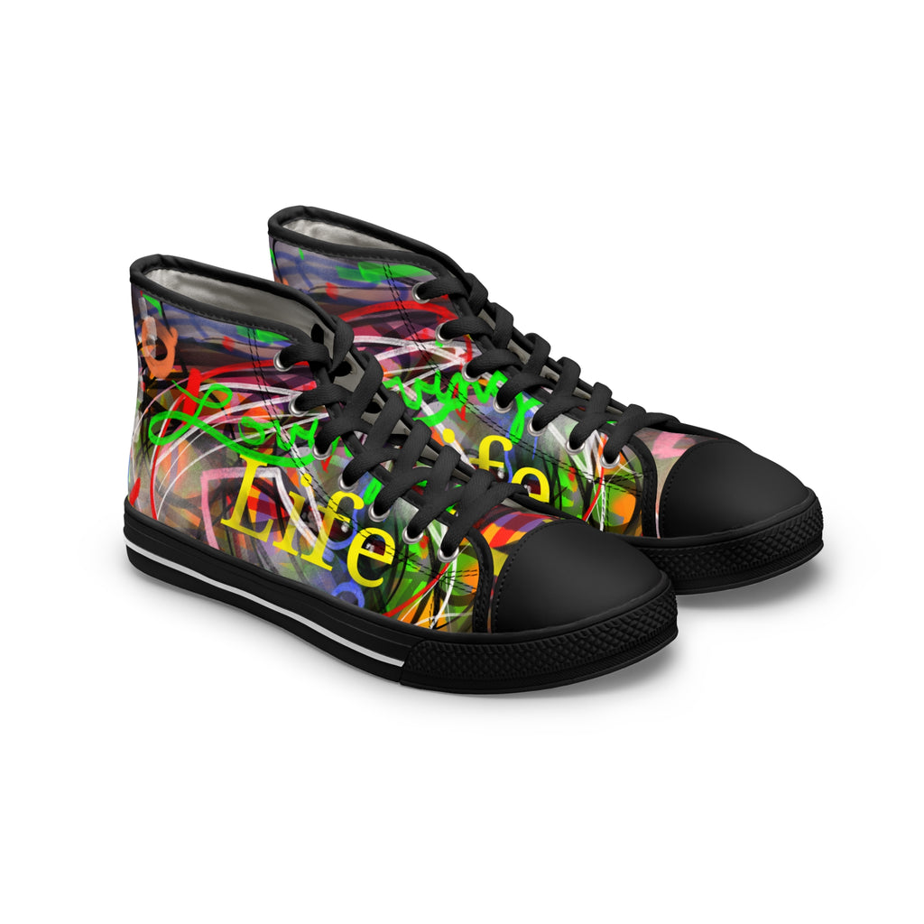 Women’s High Top Sneakers — Colorful Graffiti 'Life' Street Art Design