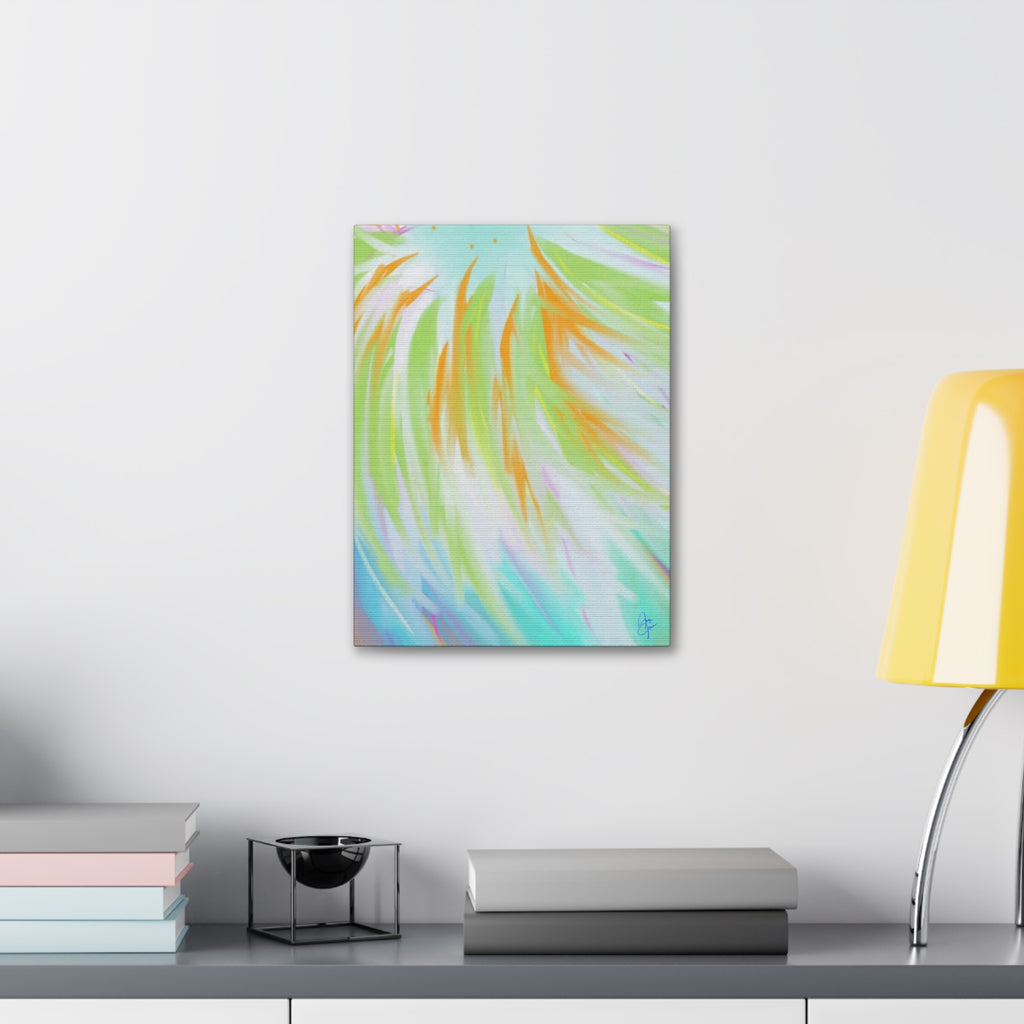 Abstract Sunburst Canvas Stretched Art - Turquoise, Lime & Coral Wall Decor