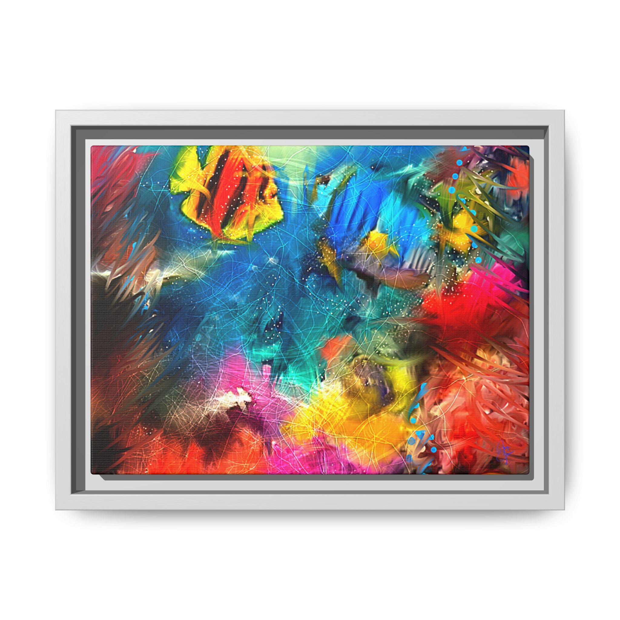 Framed Abstract Color Explosion Canvas — Vibrant Multi‑Color Wall Art