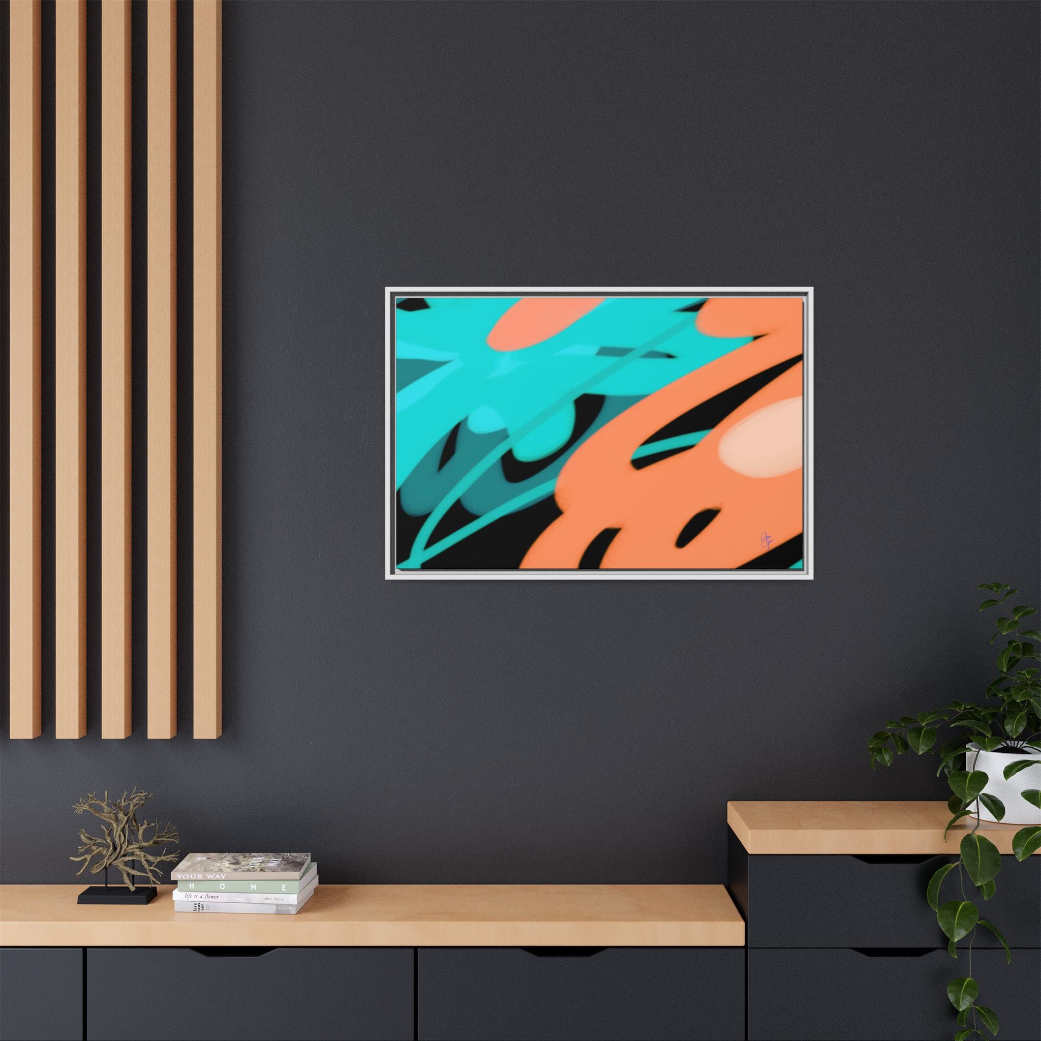 Abstract Teal & Coral Splash Framed Canvas