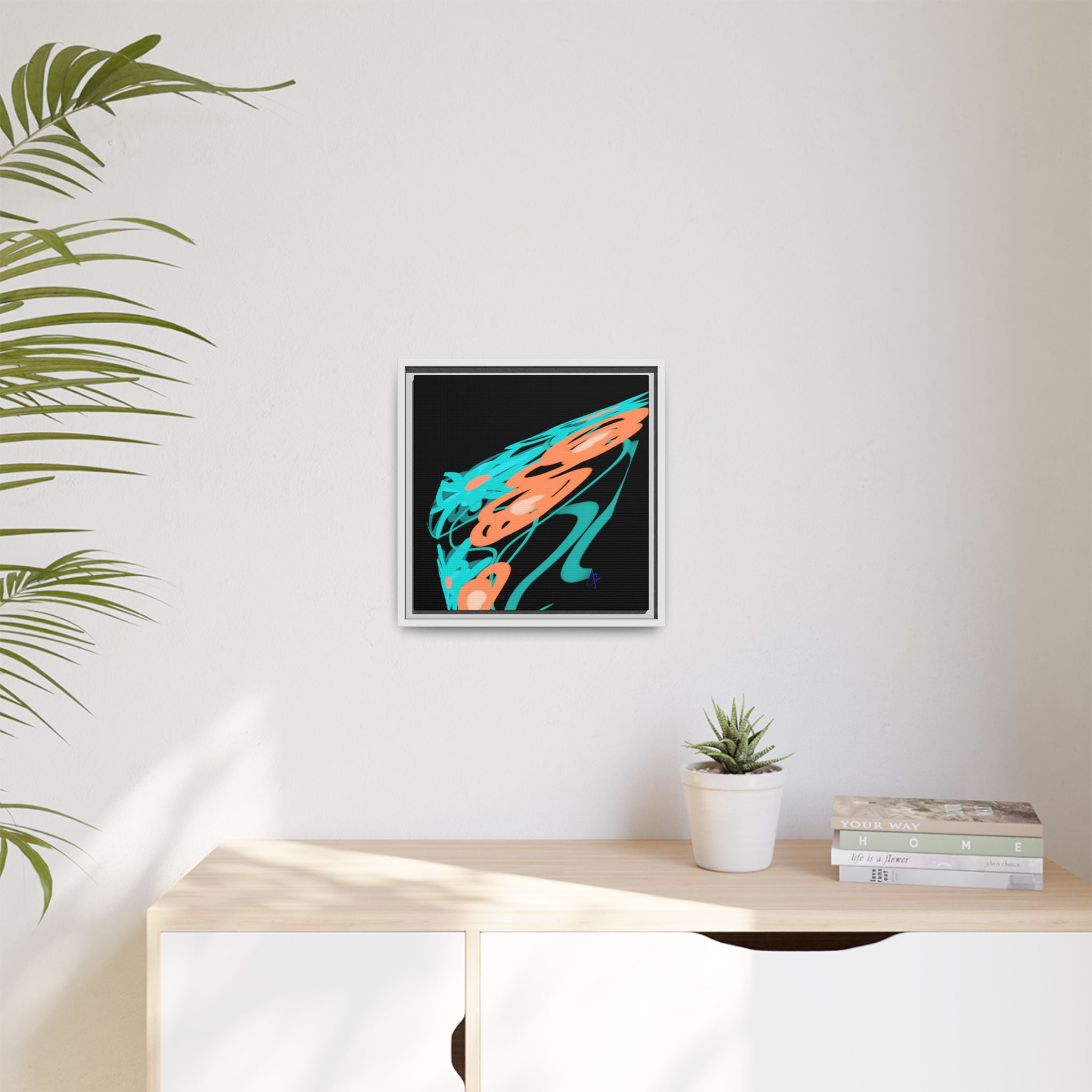 Abstract Teal & Coral Splash Framed Canvas