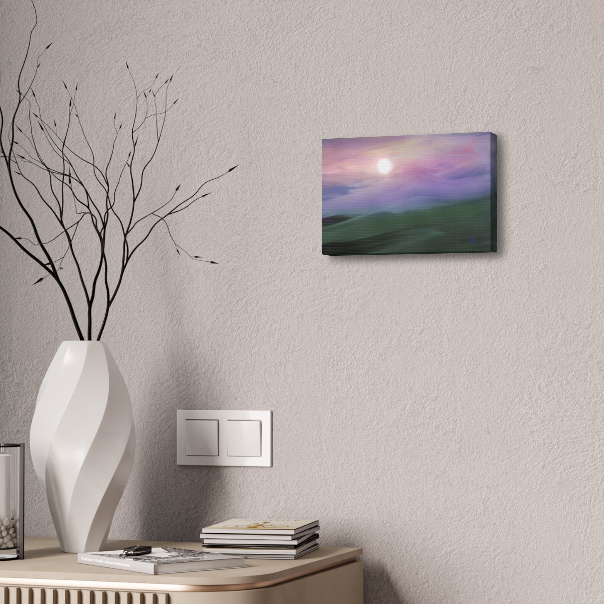 Sunrise Mist Landscape Canvas Print — Serene Pastel Wall Art