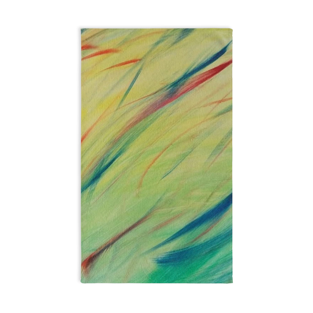 Abstract Pastel Streaks Hand Towel – Soft Green & Teal Decorative Kitchen Towel