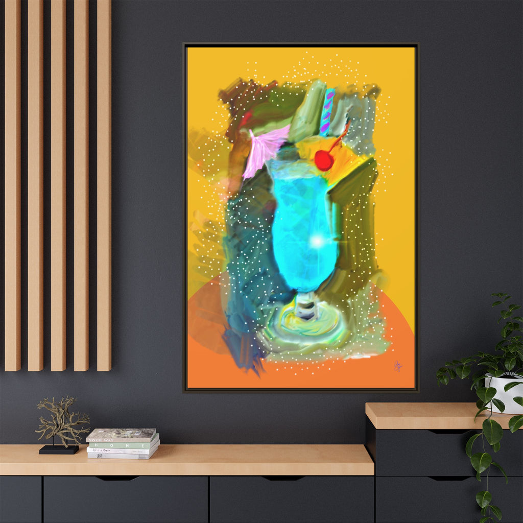 Tropical Blue Cocktail Canvas Print — Framed Matte Bar Art