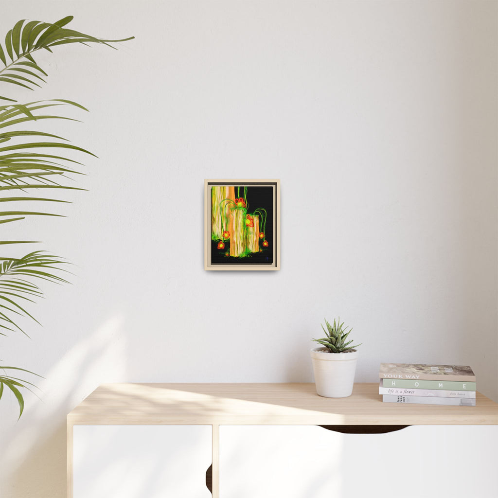 Framed Matte Canvas Print — Neon Floral Candlelight Art