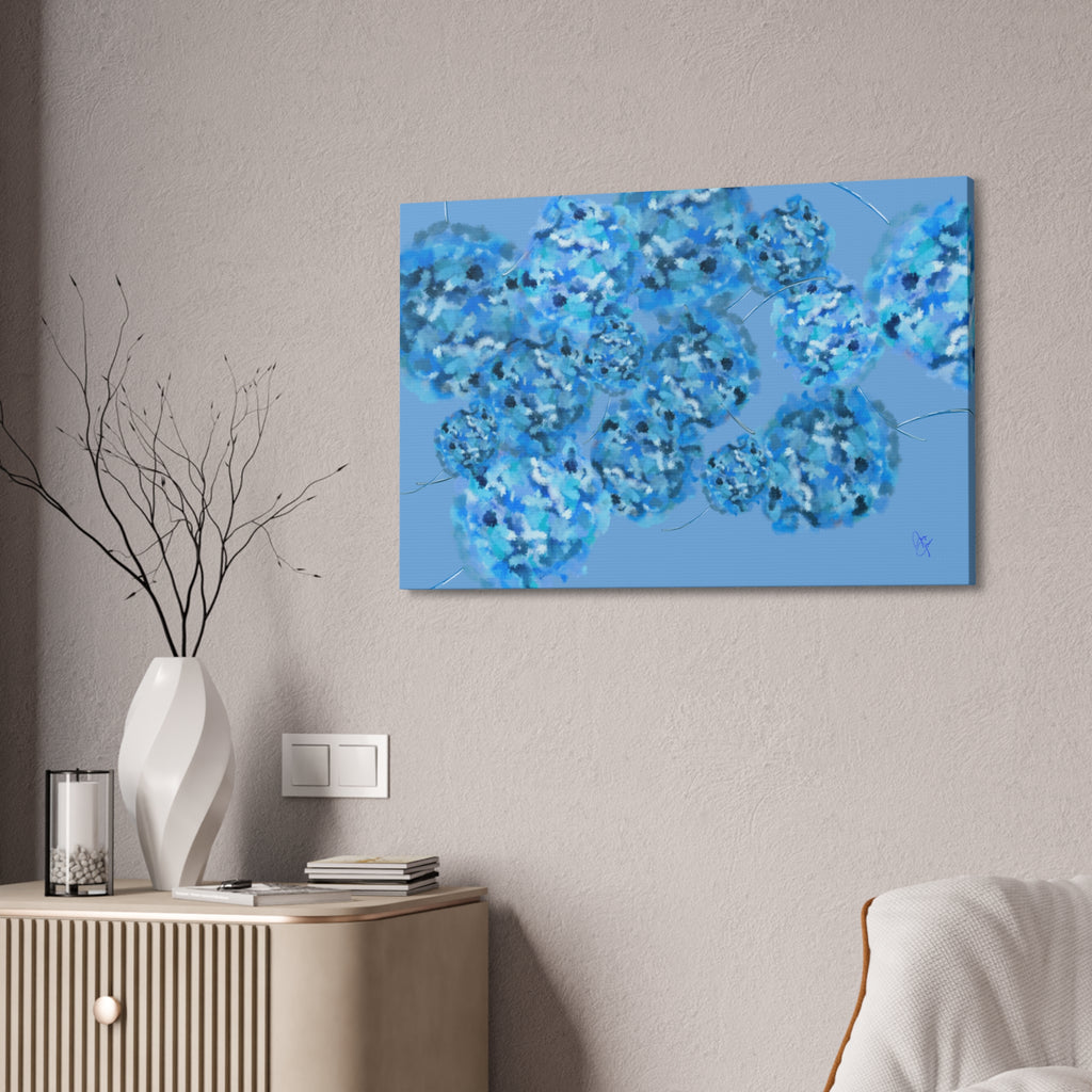 Blue Hydrangea Canvas Wall Art — Abstract Floral Stretched Canvas (1.5" Depth)
