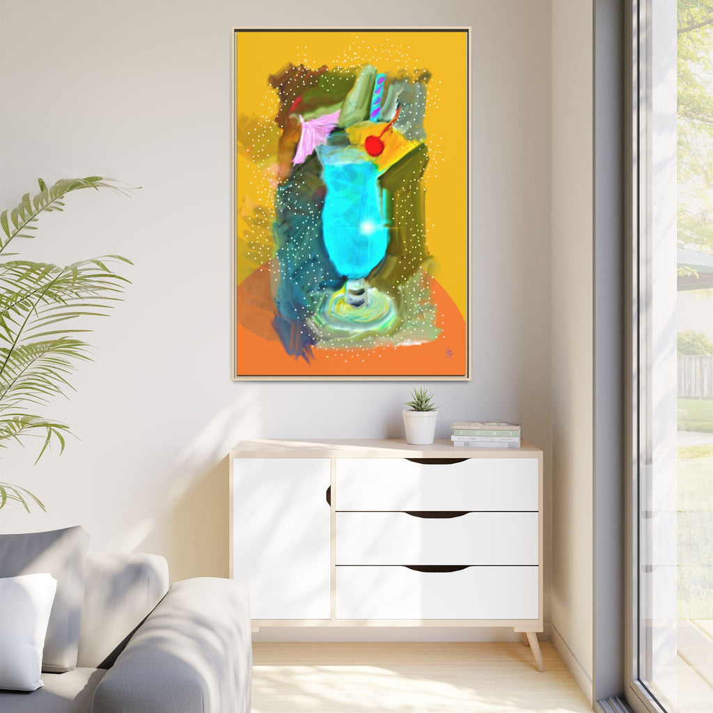 Tropical Blue Cocktail Canvas Print — Framed Matte Bar Art