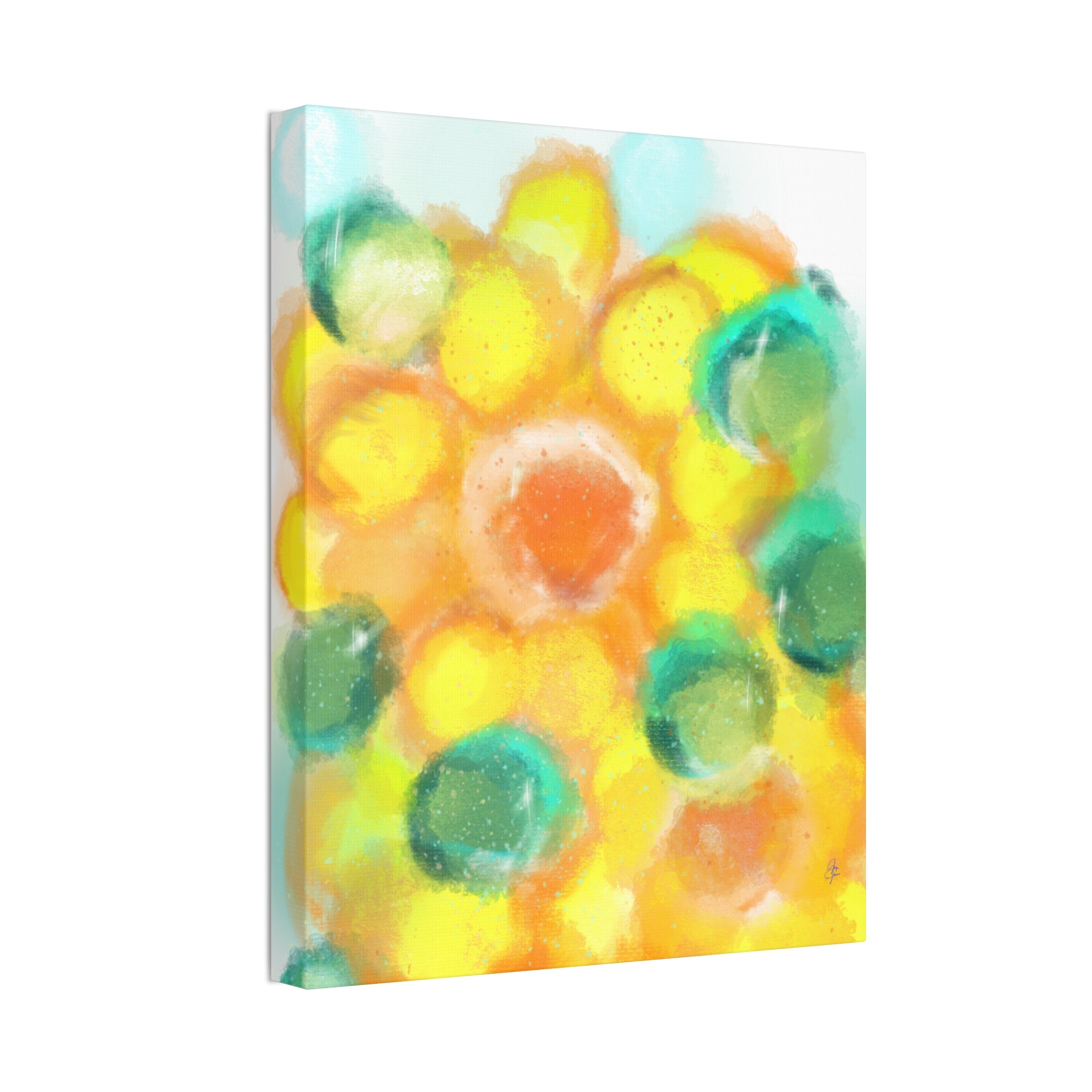 Abstract Sunshine Circles Canvas Art – Vibrant Yellow & Teal Stretched Wall Decor