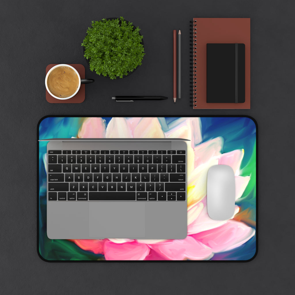 Floral Lotus Desk Mat — Soft Pink Waterlily Mouse Pad for Office & Home