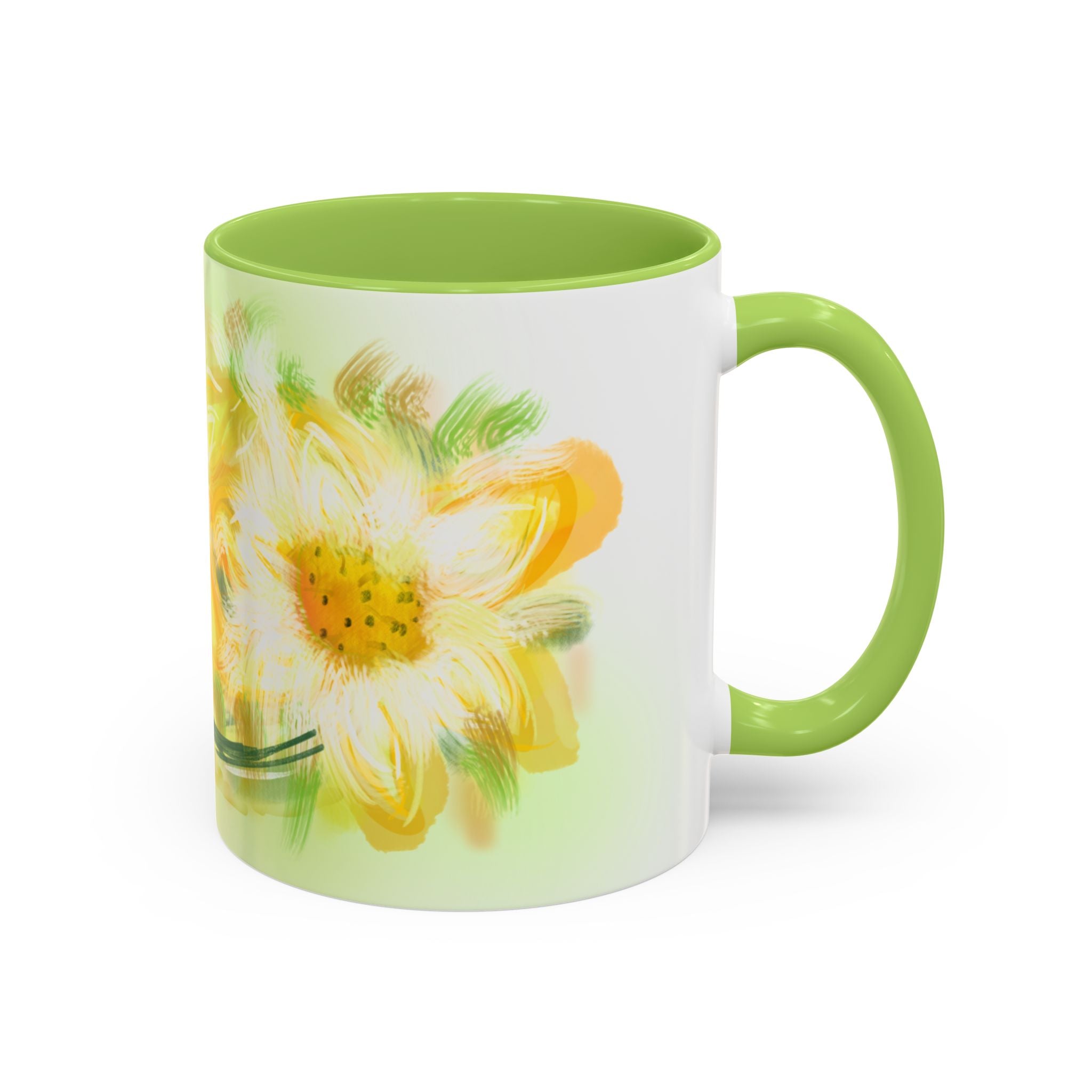Sunlit Daisy Accent Coffee Mug — Yellow Floral 11/15oz