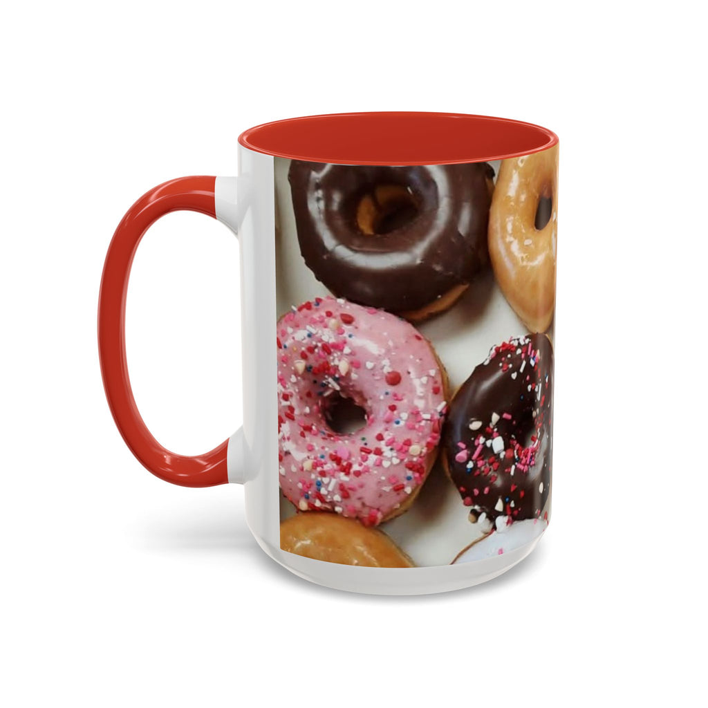 Donut Lover Accent Coffee Mug — Color Inside Rim & Handle, Photo-Print Assorted Donuts (11/15oz)