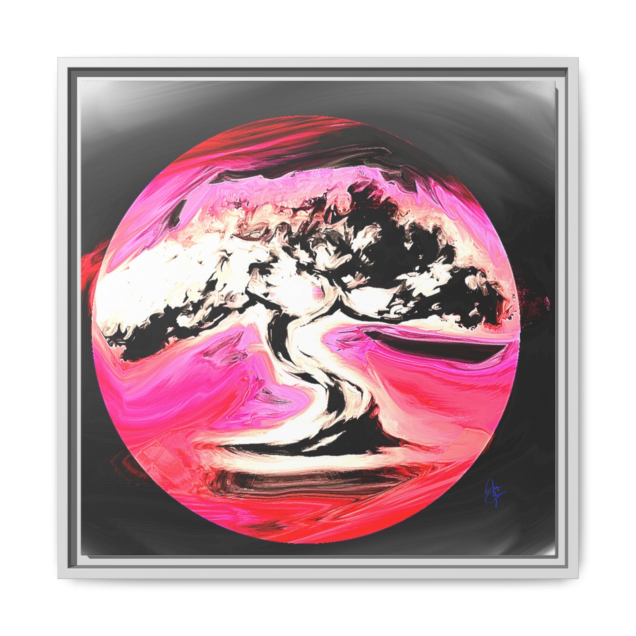Framed Matte Canvas Art — Pink Marble Bonsai Tree