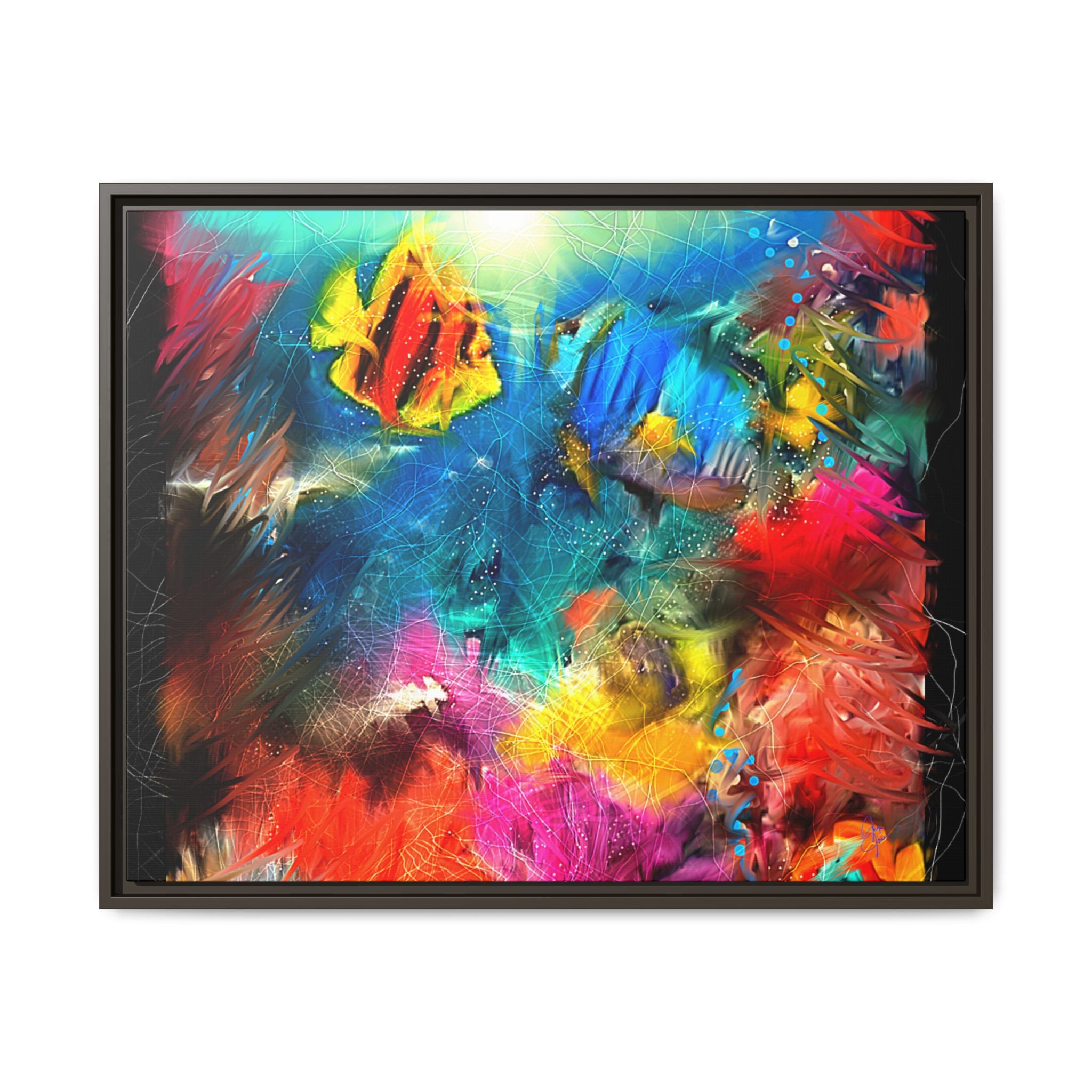 Framed Abstract Color Explosion Canvas — Vibrant Multi‑Color Wall Art
