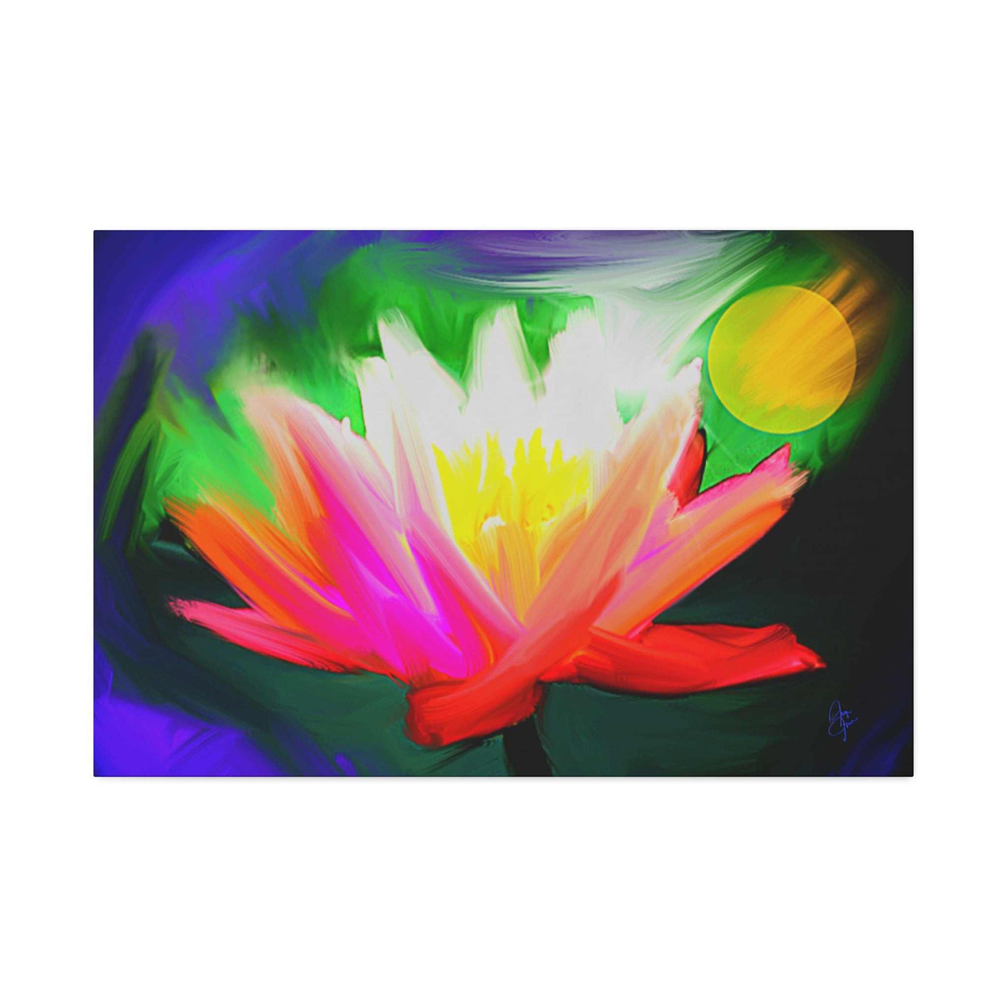 Vibrant Lotus Canvas Print — Bright Floral Stretched Wall Art
