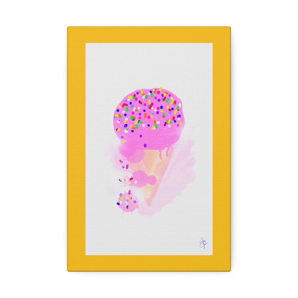 Pink Sprinkle Ice Cream Cone Canvas Print — Cute Pastel Wall Art