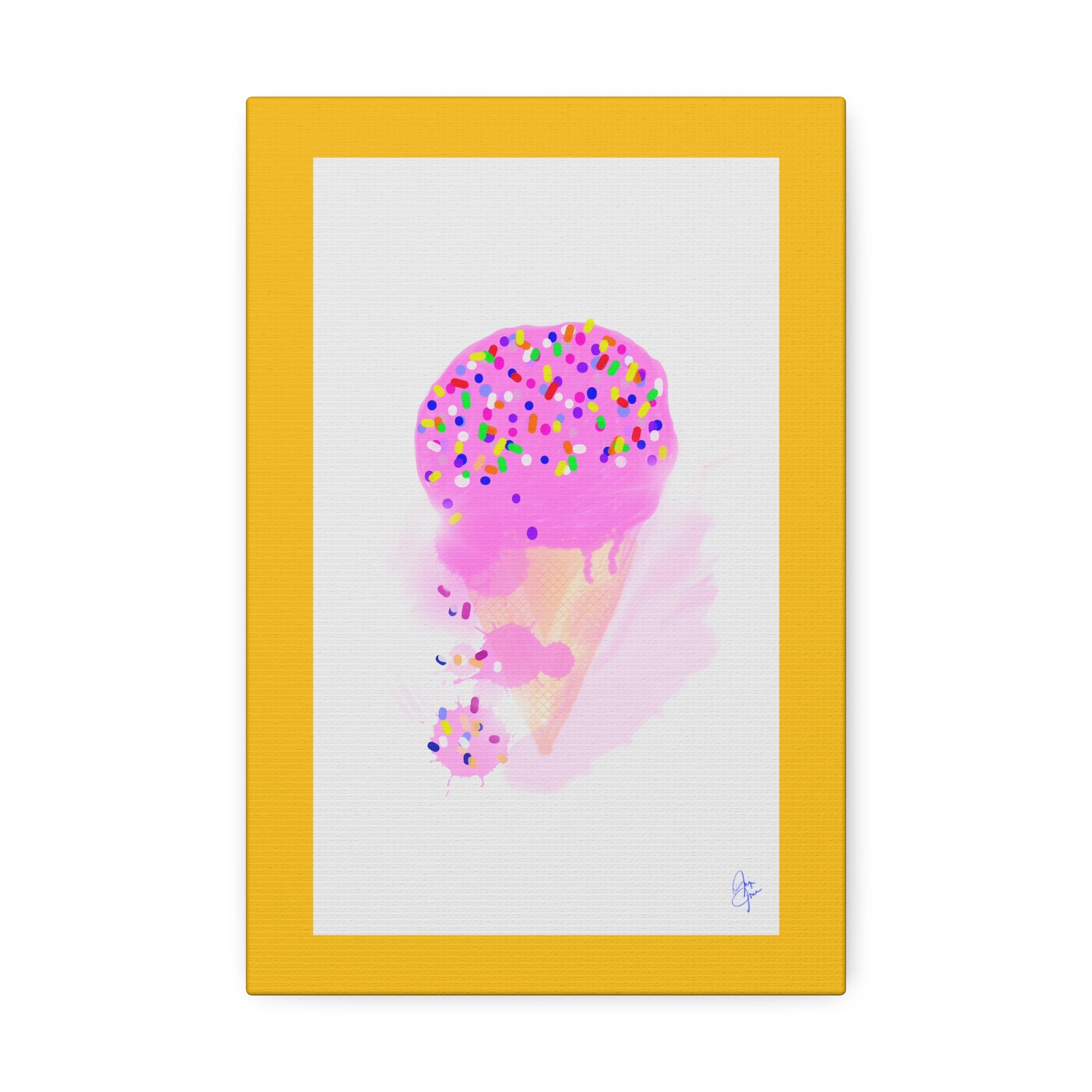 Pink Sprinkle Ice Cream Cone Canvas Print — Cute Pastel Wall Art