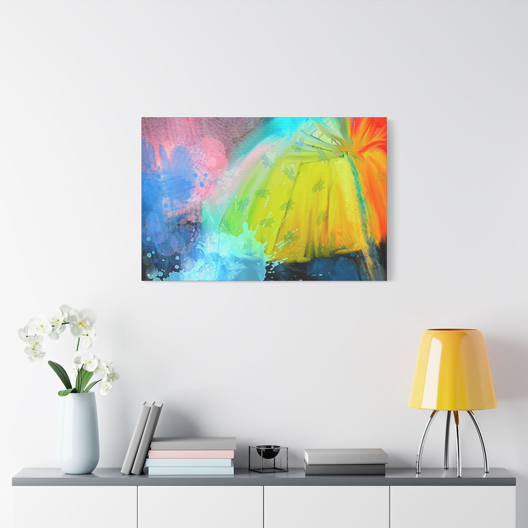 Abstract Rainbow Umbrella Canvas Print — Bright Colorful Satin-Stretched Wall Art