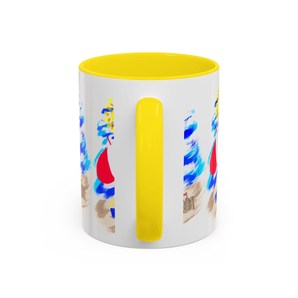 Beach Scene Coffee Mug – Summer Umbrella, Sun & Sandcastle Accent Mug