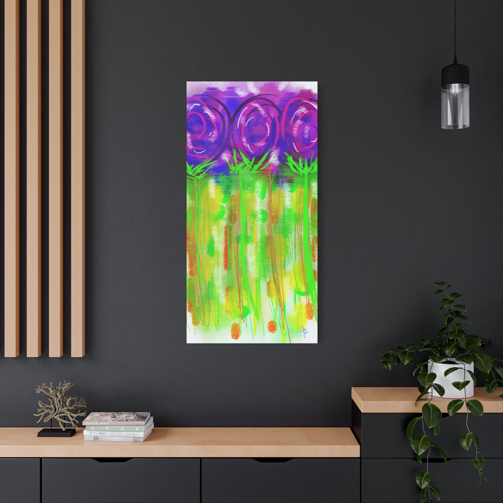Abstract Purple Flowers Matte Canvas Wall Art — Vibrant Floral Painting on Stretched Canvas