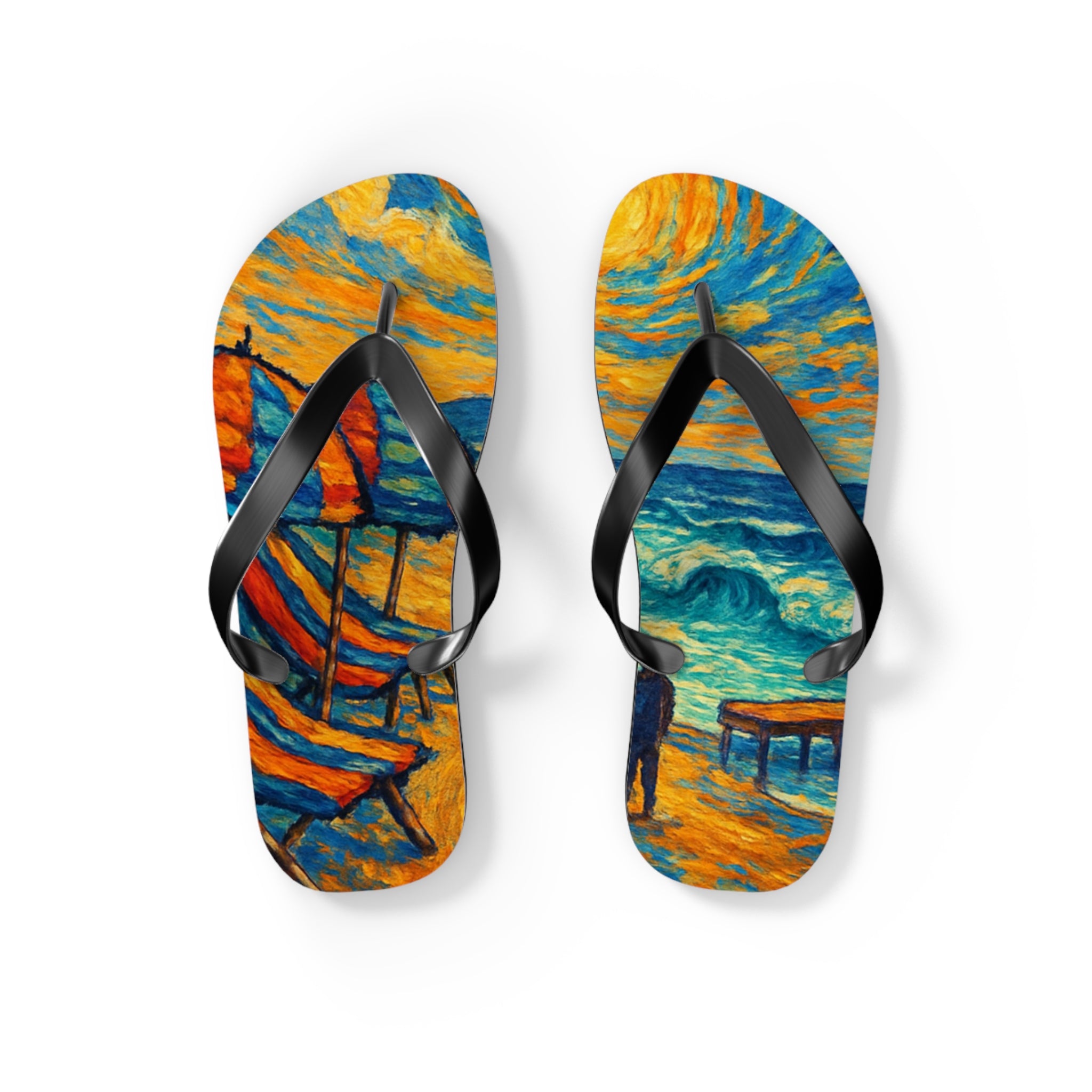 Beach Scene Flip Flops – Colorful Impressionist Seaside Print