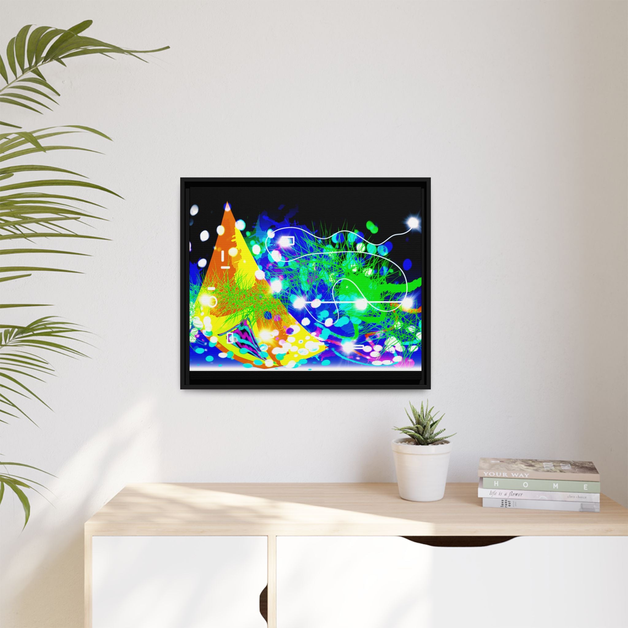 Abstract Neon Wave Matte Canvas Framed Art