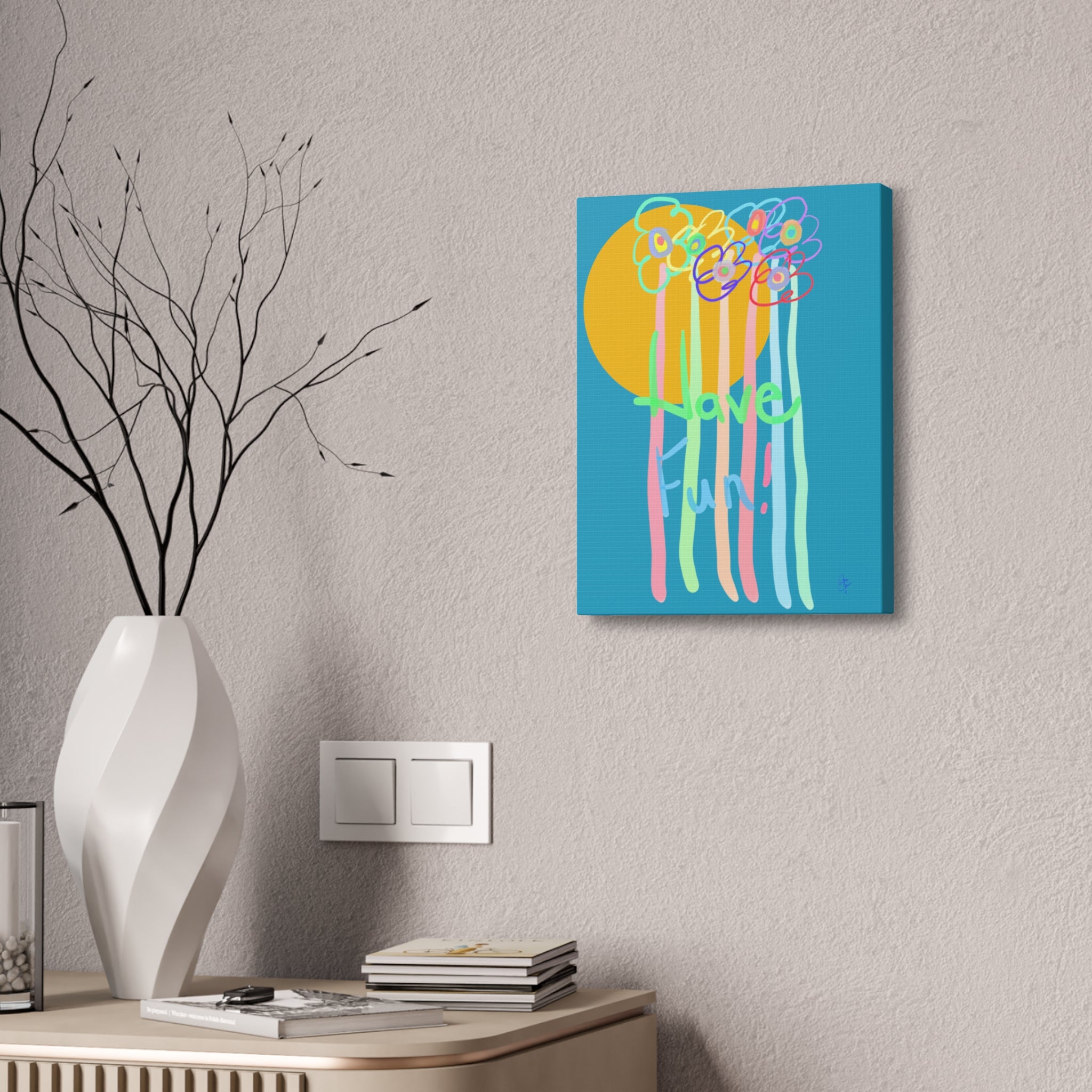 Have Fun Floral Canvas Art — Bright Green Stretched Wall Decor