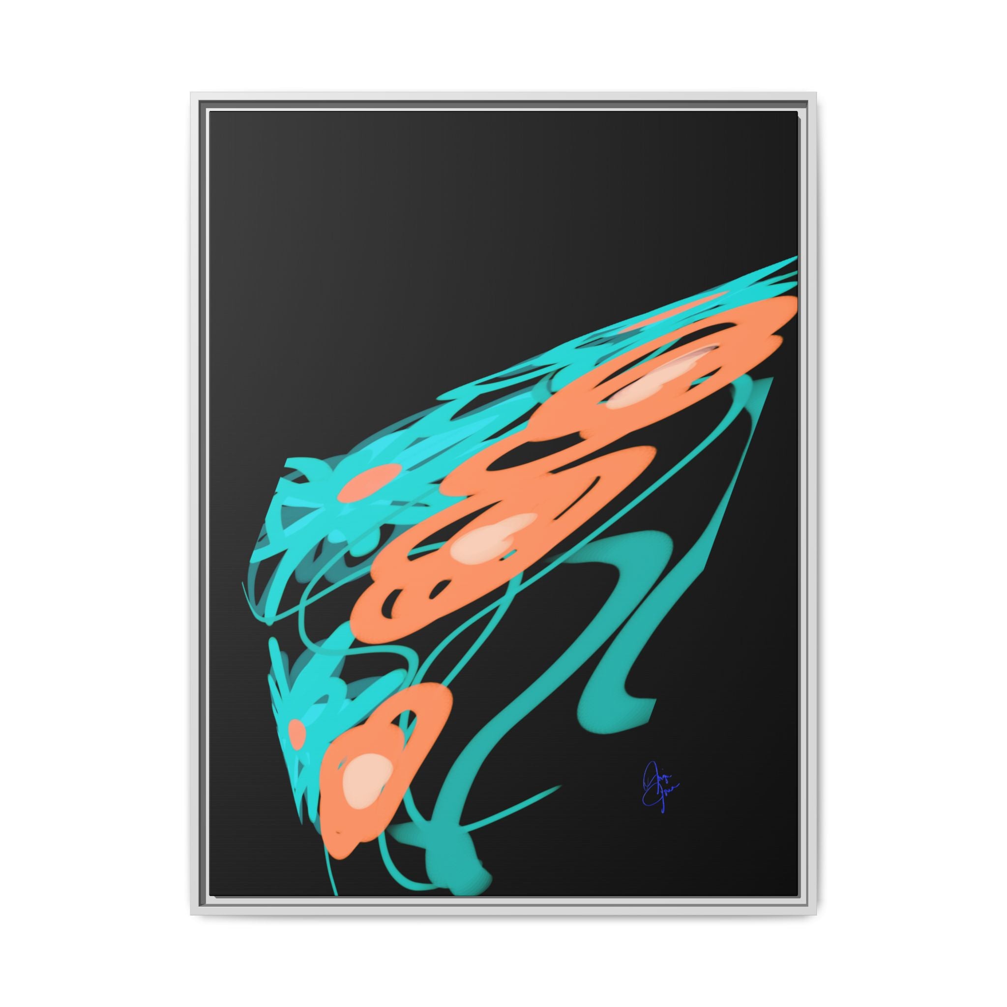 Abstract Teal & Coral Splash Framed Canvas