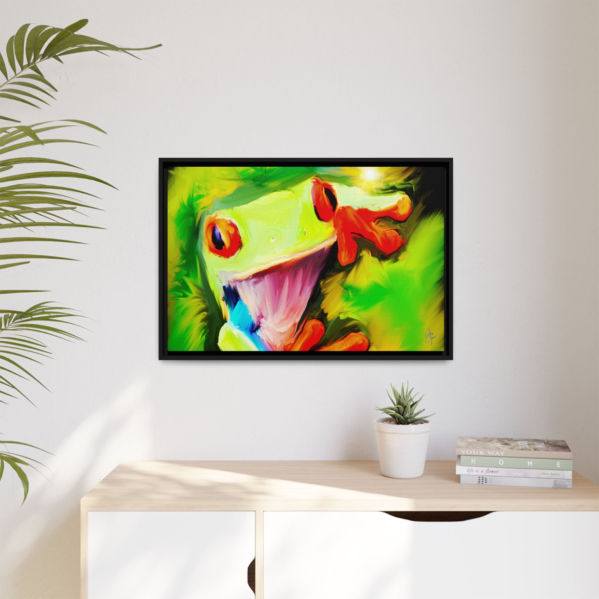 Colorful Tree Frog Matte Canvas Print — Framed Tropical Wall Art