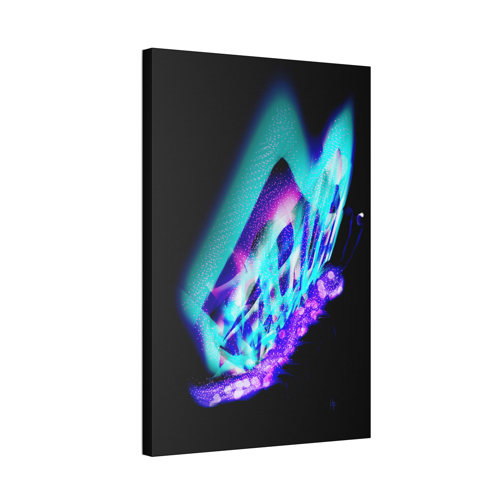 Neon Butterfly Canvas Print — Glowing Blue & Purple Wall Art (Stretched Canvas)