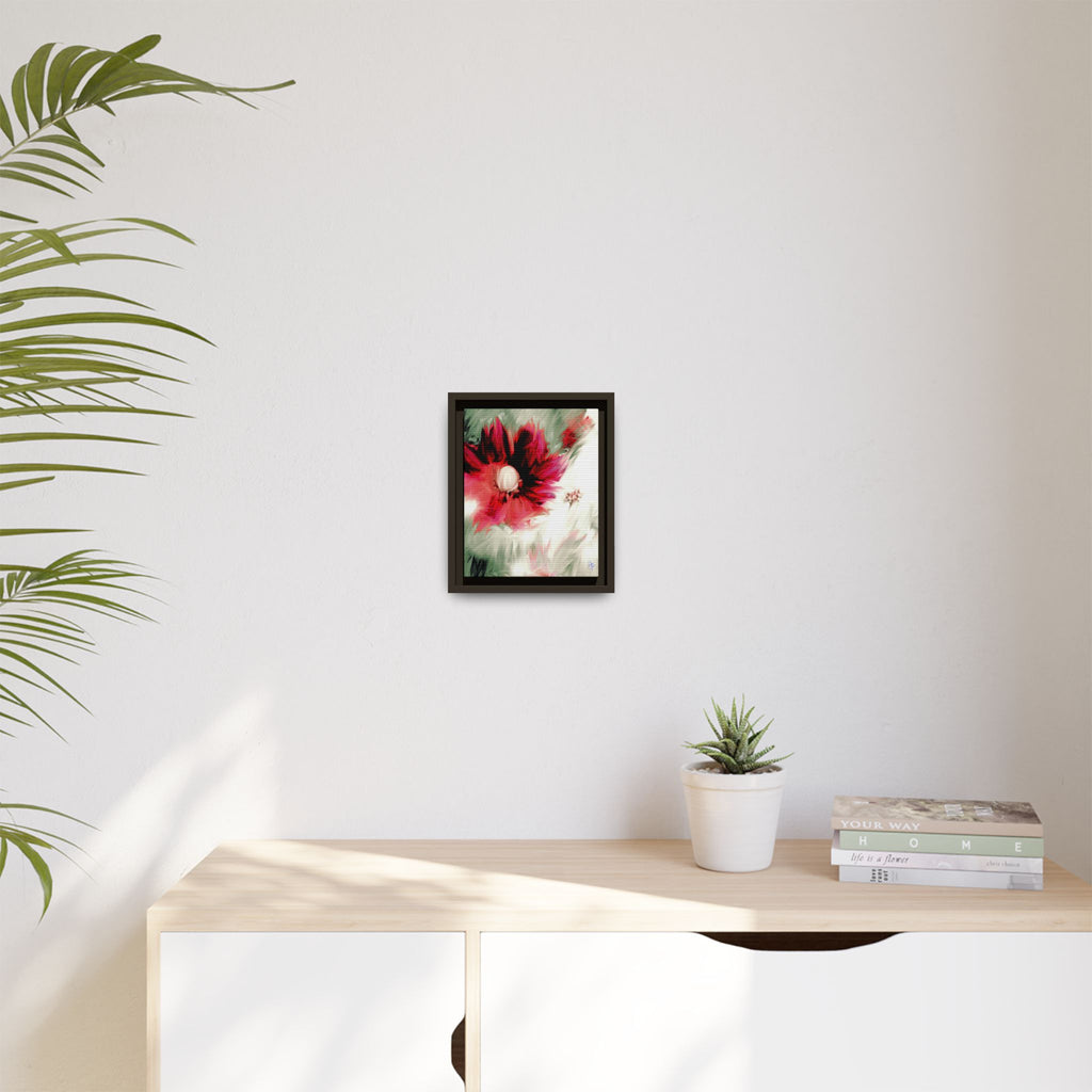 Framed Matte Canvas Print — Blurred Red & White Floral Art