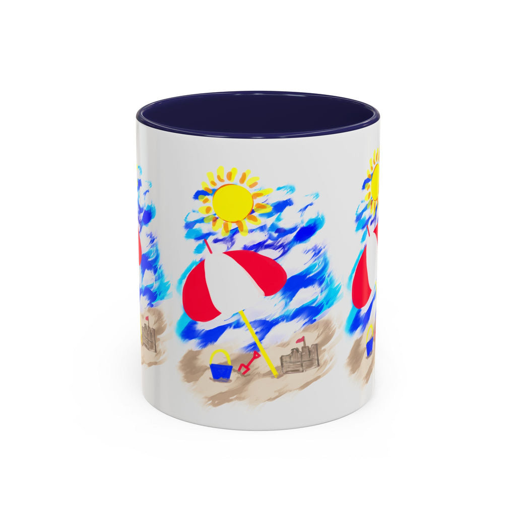 Beach Scene Coffee Mug – Summer Umbrella, Sun & Sandcastle Accent Mug