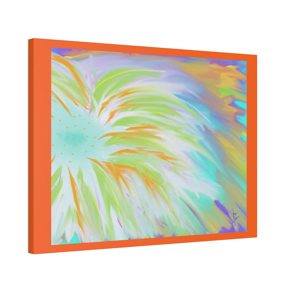 Abstract Sunburst Canvas Stretched Art - Turquoise, Lime & Coral Wall Decor