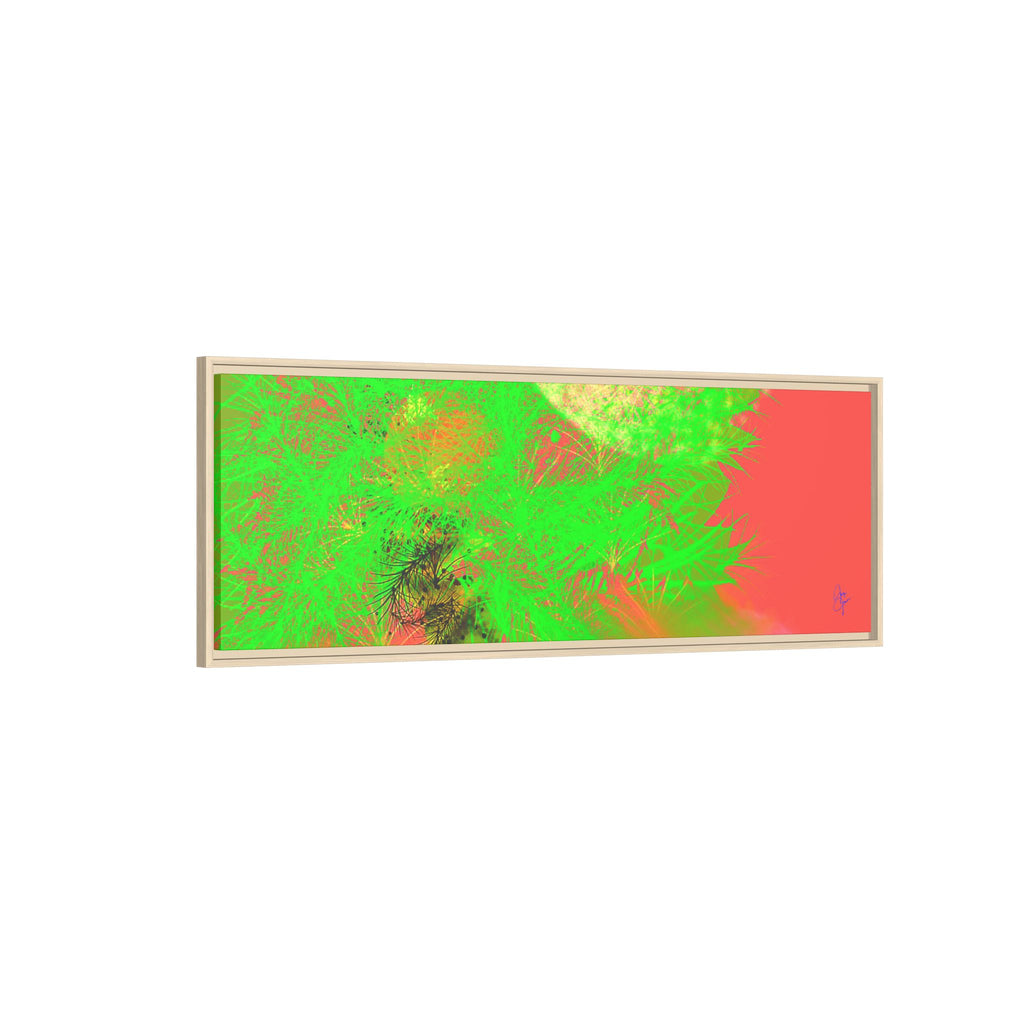Abstract Neon Tree Matte Canvas Framed Art — Vibrant Green Moon Landscape