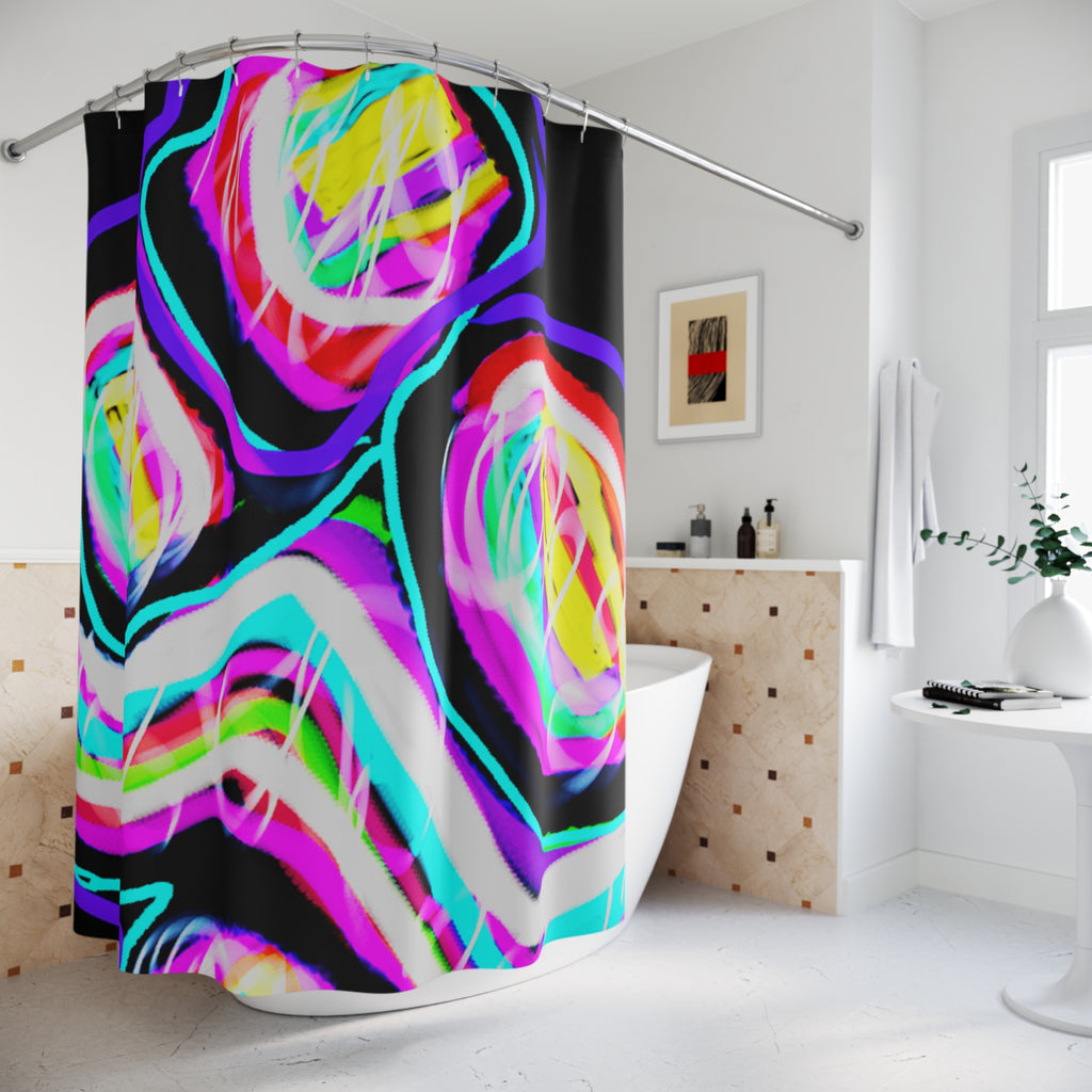 Abstract Neon Spiral Shower Curtain — Bright Geometric Bathroom Decor