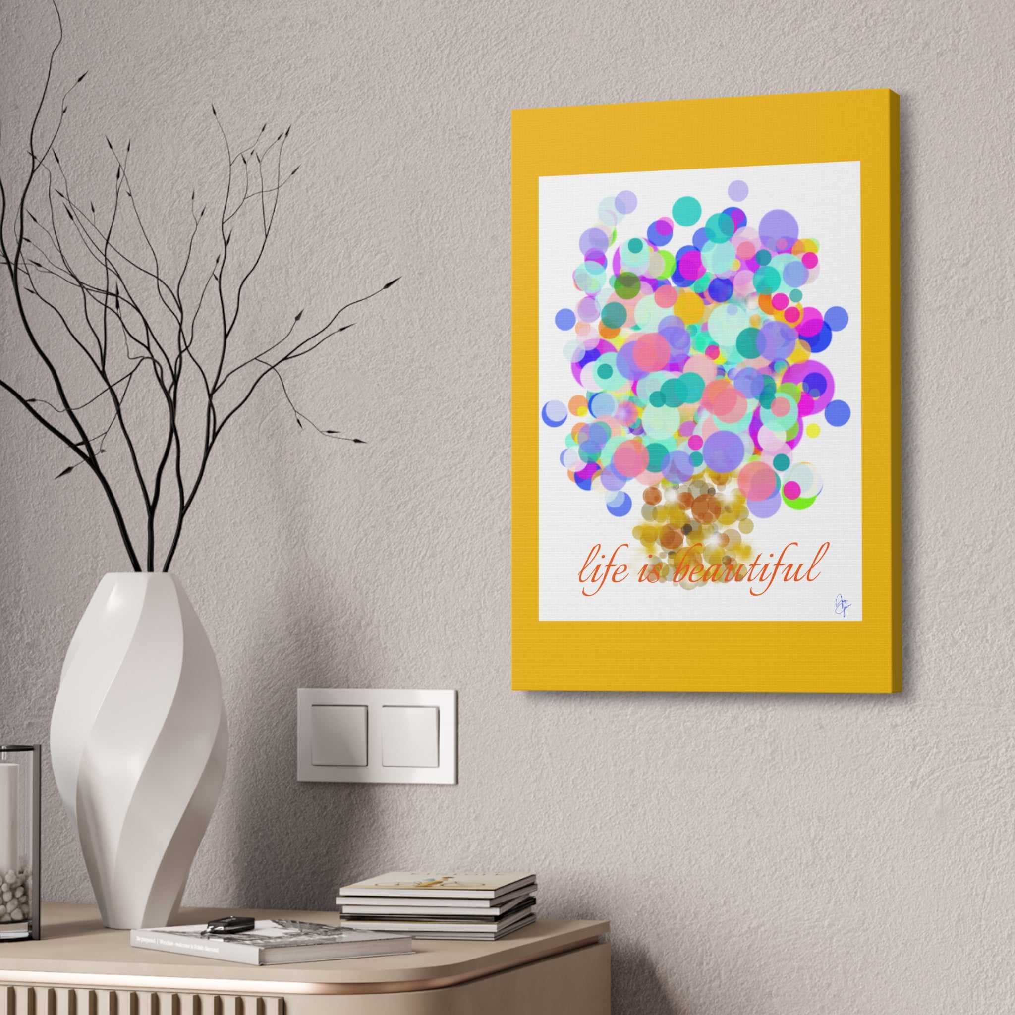 Life Is Beautiful Colorful Bubble Tree Canvas