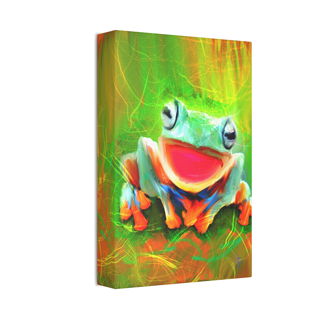 Vibrant Smiling Frog Canvas Print — Colorful Tropical Wall Art