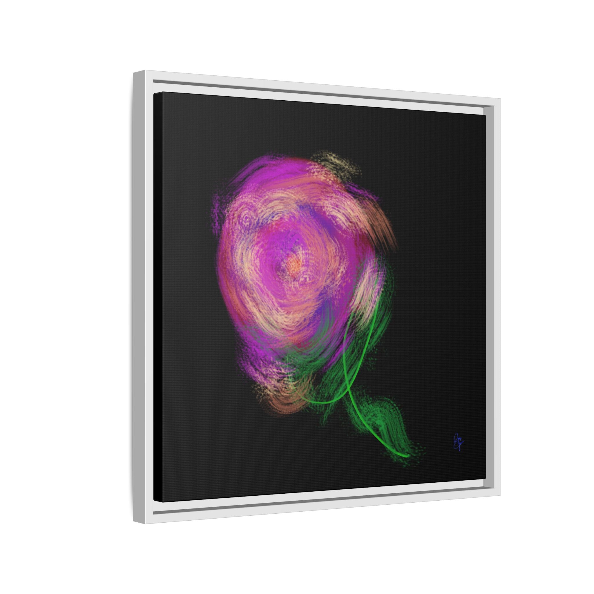 Abstract Rose Swirl Matte Framed Canvas — Multicolor Floral Wall Art