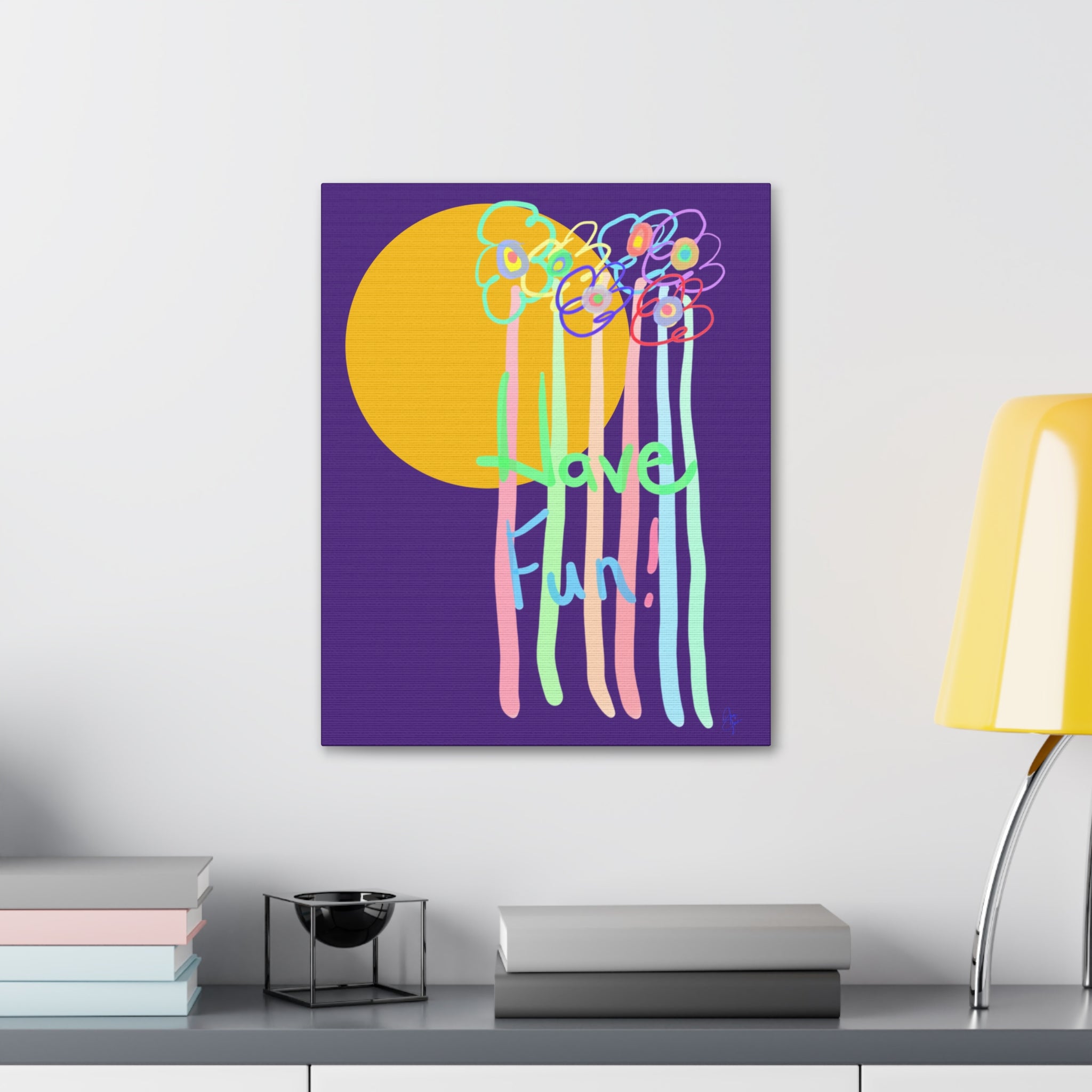 Have Fun Floral Canvas Art — Bright Green Stretched Wall Decor